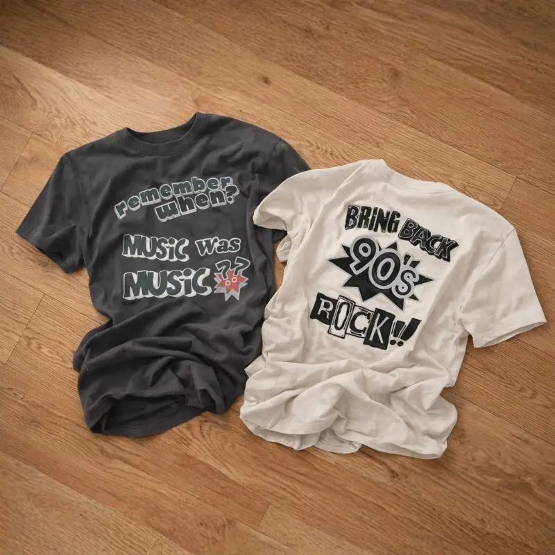 90s Rock Unisex T-Shirt på gulvet